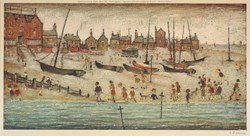 The Beach, 1973 by L.S. Lowry - Offset lithograph on wove sized 20x10 inches. Available from Whitewall Galleries